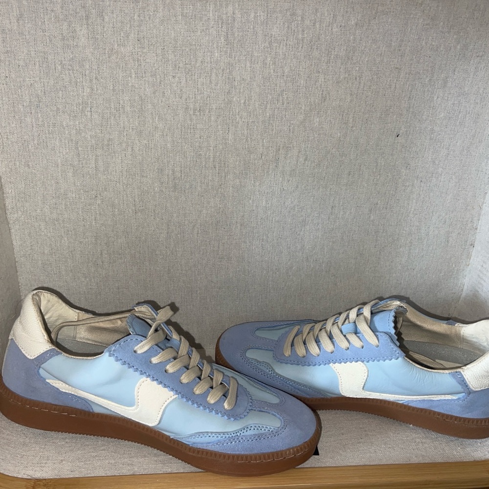 Dolce Vita Light Blue and White Sneakers with Brown Sole